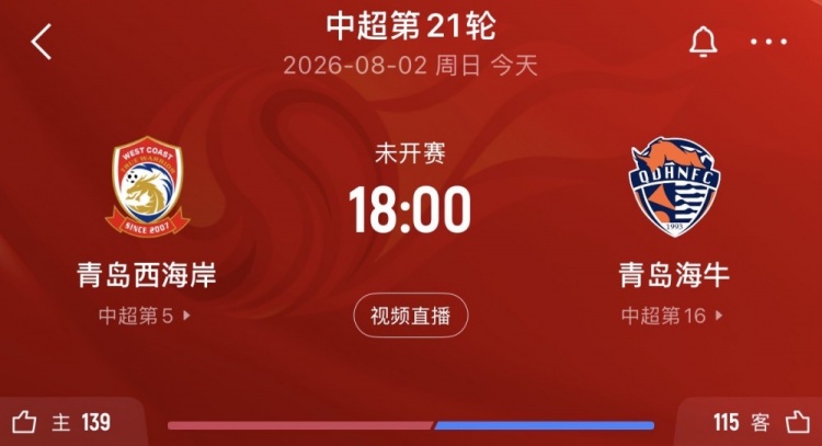 青岛德比冰火两重天：西海岸冲历史最佳 海牛四连败保级告急